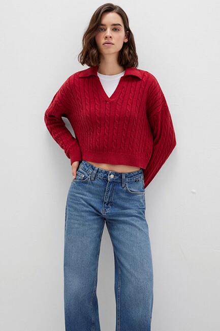 Kadın Polo Yaka Kazak 1710717-70391 Kırmızı (3)