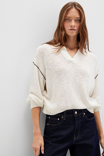 Kadın Polo Yaka Kazak 1710834-91338 Ekru (3)