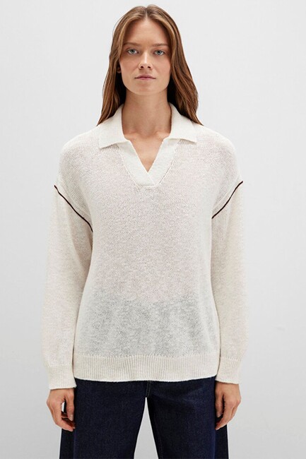 Kadın Polo Yaka Kazak 1710834-91338 Ekru - Thumbnail