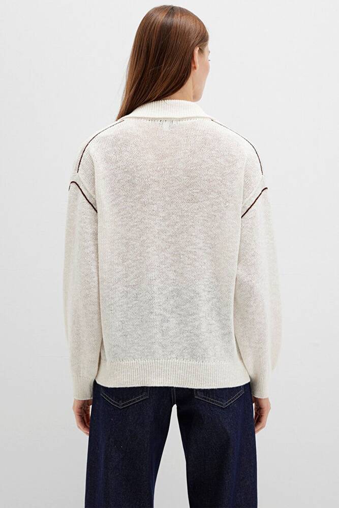 Kadın Polo Yaka Kazak 1710834-91338 Ekru 