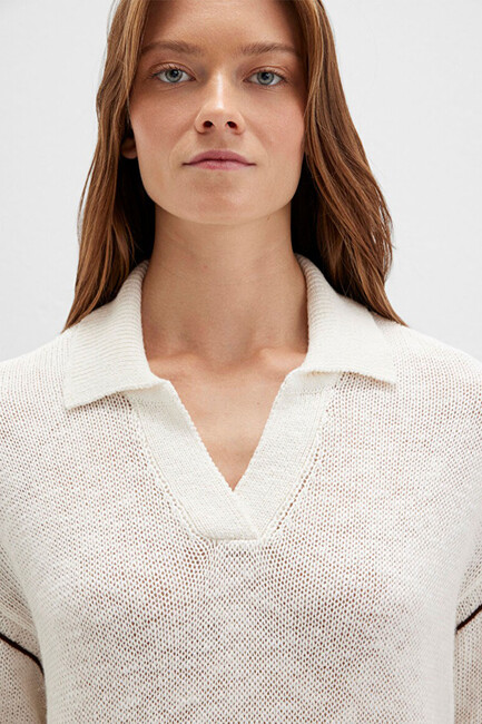 Kadın Polo Yaka Kazak 1710834-91338 Ekru - Thumbnail