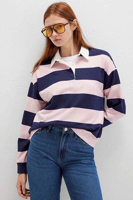 Kadın Polo Yaka Modelli Penye 1613835-91459 Pembe (1)