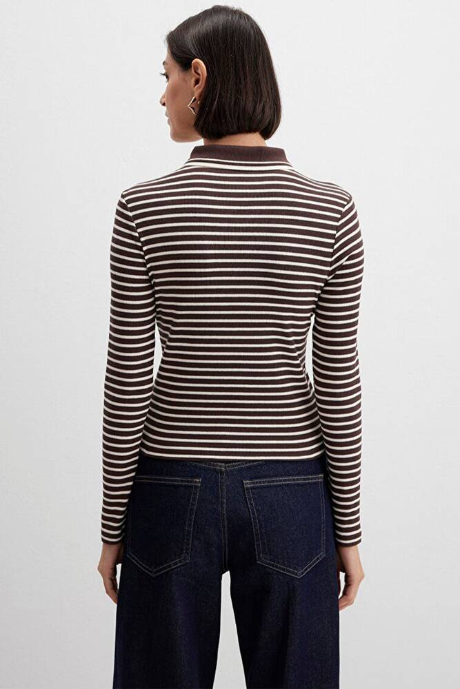 Kadın Polo Yaka Modelli Penye 1613836-91456 Kahve 