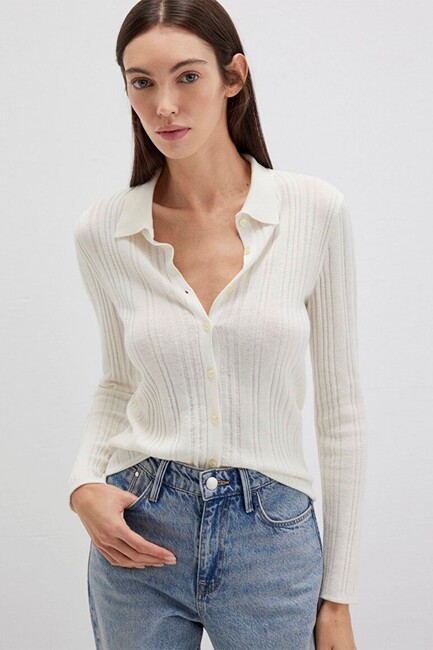 Kadın Polo Yaka Triko 1710838-80194 Ekru (1)