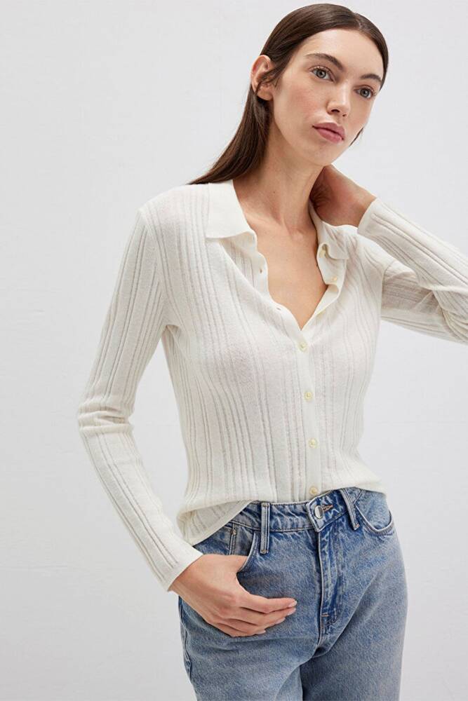 Kadın Polo Yaka Triko 1710838-80194 Ekru 