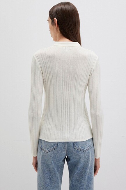 Kadın Polo Yaka Triko 1710838-80194 Ekru - Thumbnail