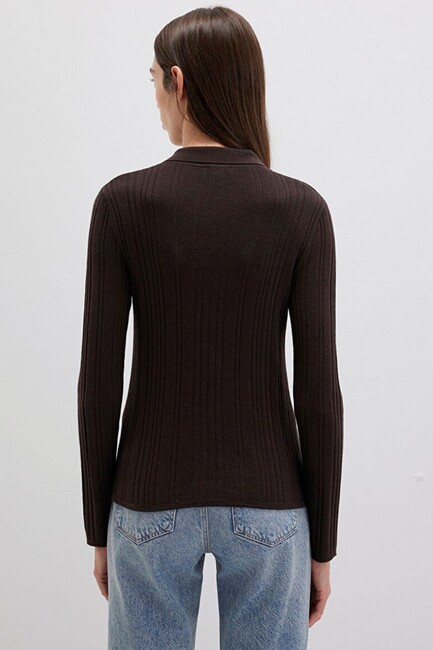 Kadın Polo Yaka Triko 1710838-90704 Kahve - Thumbnail