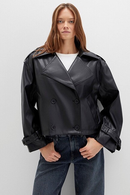 Kadın PU Kısa Ceket 1110709-900 Siyah (2)
