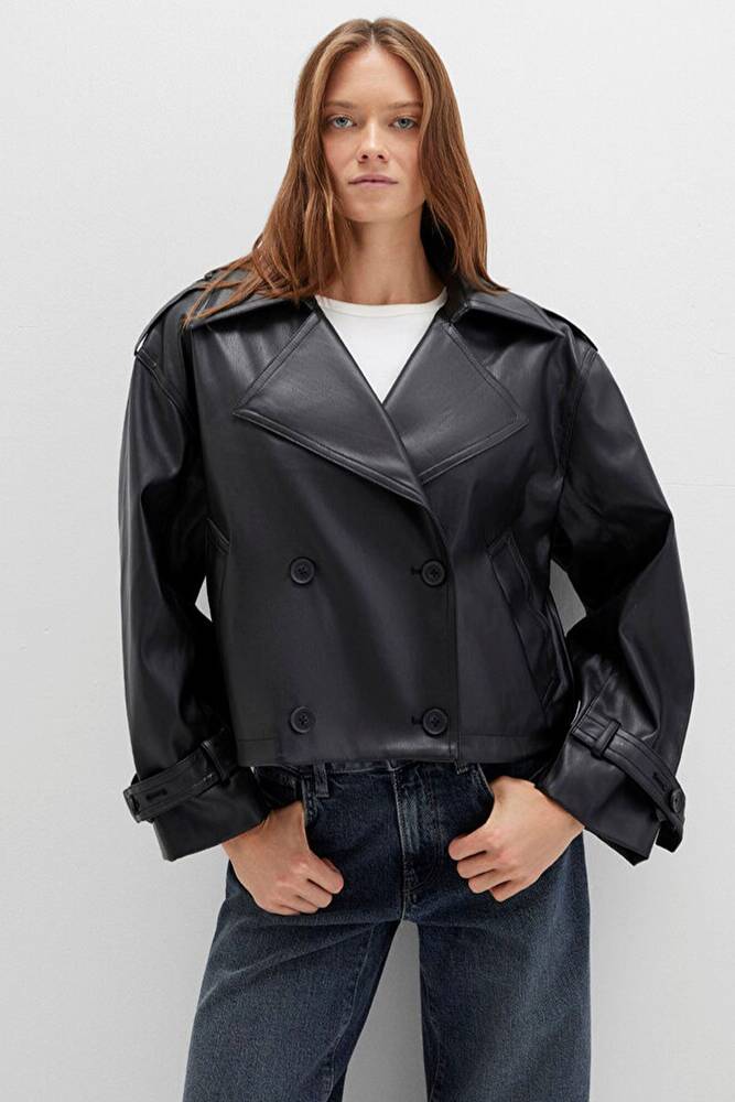 Kadın PU Kısa Ceket 1110709-900 Siyah  Kadın PU Kısa Ceket 1110709-900 Siyah