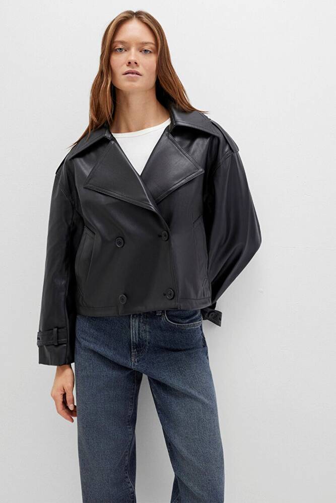 Kadın PU Kısa Ceket 1110709-900 Siyah  Kadın PU Kısa Ceket 1110709-900 Siyah