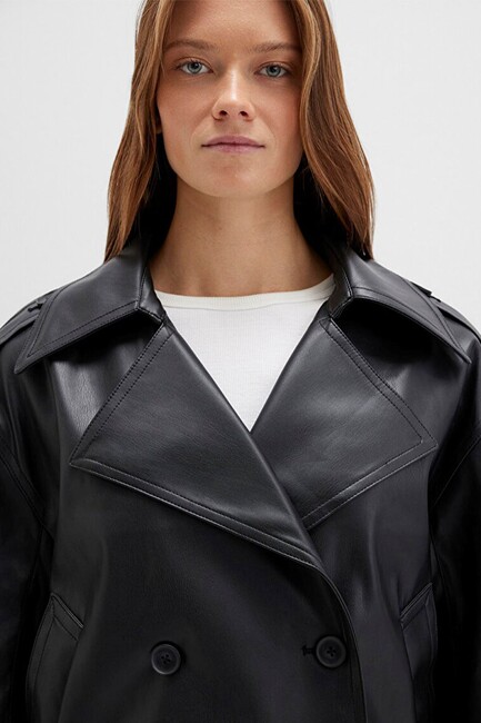 Kadın PU Kısa Ceket 1110709-900 Siyah - Thumbnail