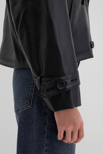 Kadın PU Kısa Ceket 1110709-900 Siyah - Thumbnail