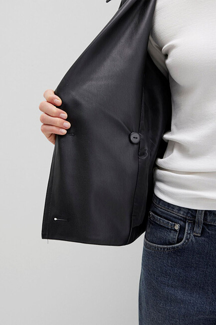 Kadın PU Kısa Ceket 1110709-900 Siyah - Thumbnail