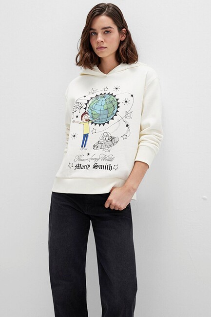 Kadın Rıck And Morty Baskılı Sweat 1S10468-80194 Ekru (1)