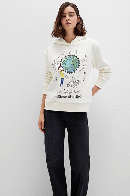 Kadın Rıck And Morty Baskılı Sweat 1S10468-80194 Ekru (2)