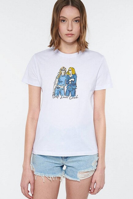 Mavi - Kadın Self Love Club Baskılı Tişört 1611306-620 Beyaz (1)