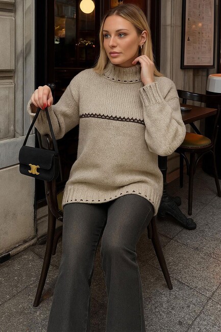 Kadın Simli Kazak 25K0195K1 Bej (2)