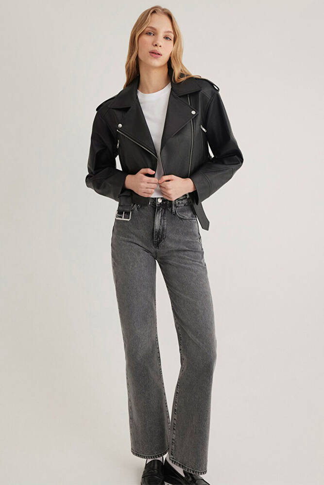 Kadın Suni Deri Crop Ceket 1110375-900 Siyah 