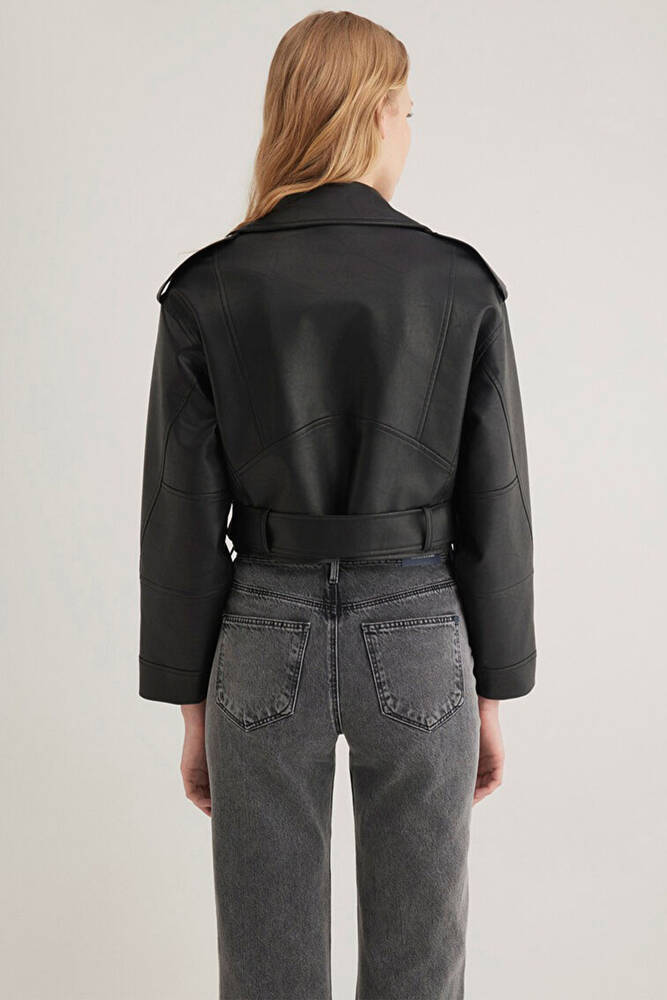 Kadın Suni Deri Crop Ceket 1110375-900 Siyah 