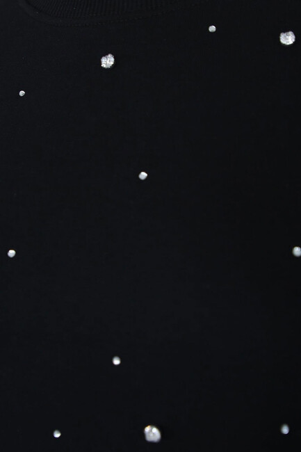 Kadın Taşlı Sweatshirt 25K0099K1 Siyah - Thumbnail