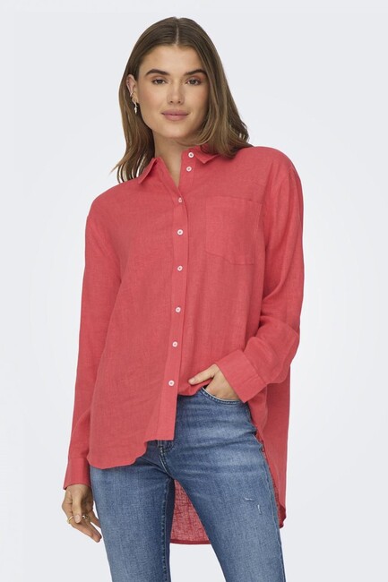 Kadın Tokyo Keten Karışım Gömlek 15259585 Kırmızı 