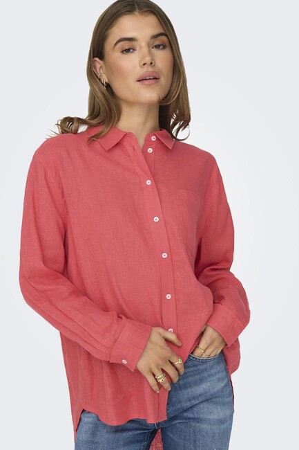 Kadın Tokyo Keten Karışım Gömlek 15259585 Kırmızı - Thumbnail