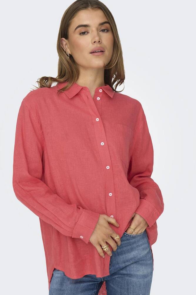 Kadın Tokyo Keten Karışım Gömlek 15259585 Kırmızı 