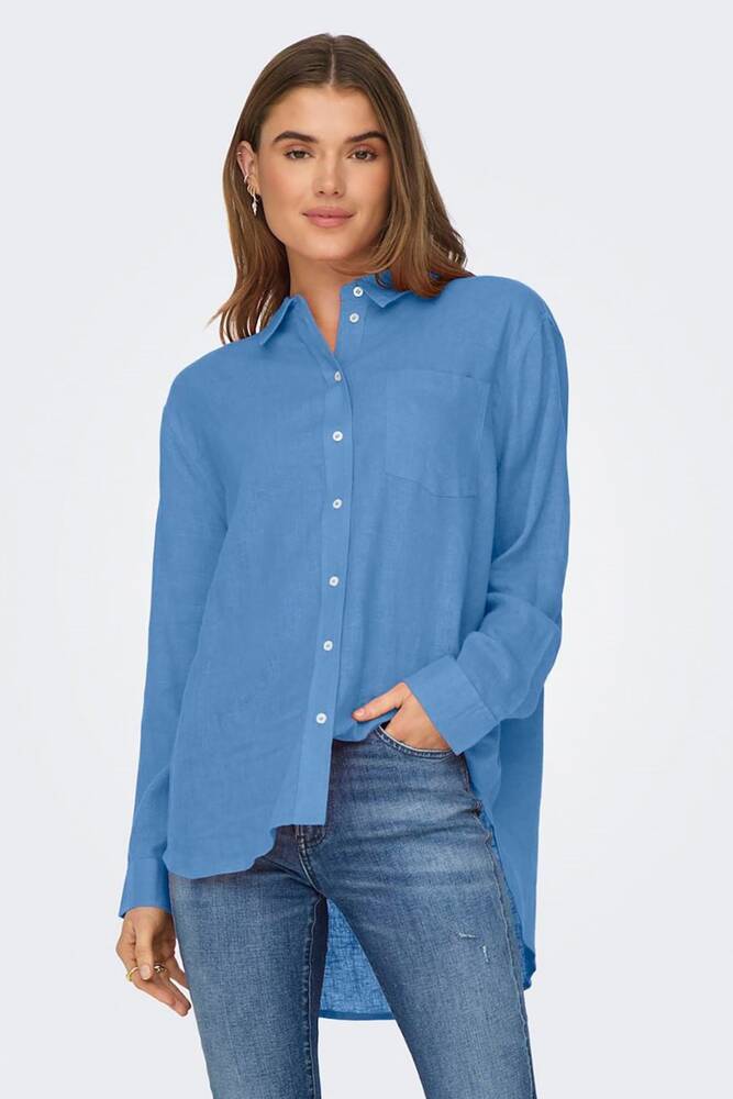 Kadın Tokyo Keten Karışım Gömlek 15259585 Mavi 