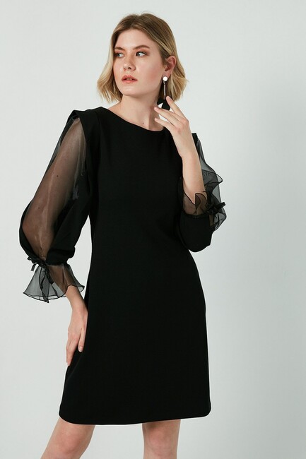 Kadın Tül Detaylı Elbise 19060627 Siyah - Thumbnail