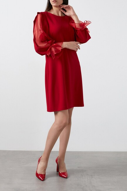 Kadın Tül Detaylı Elbise 19060627 Kırmızı - Thumbnail