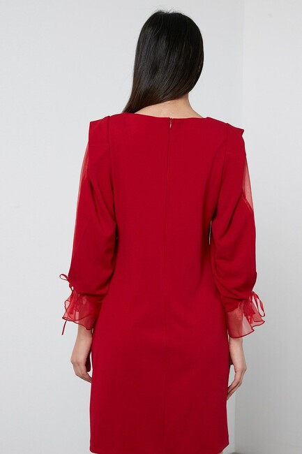 Kadın Tül Detaylı Elbise 19060627 Kırmızı - Thumbnail