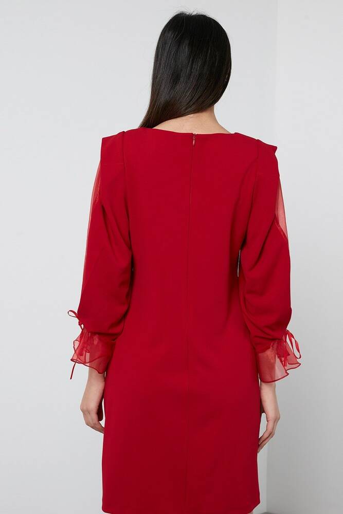 Kadın Tül Detaylı Elbise 19060627 Kırmızı 