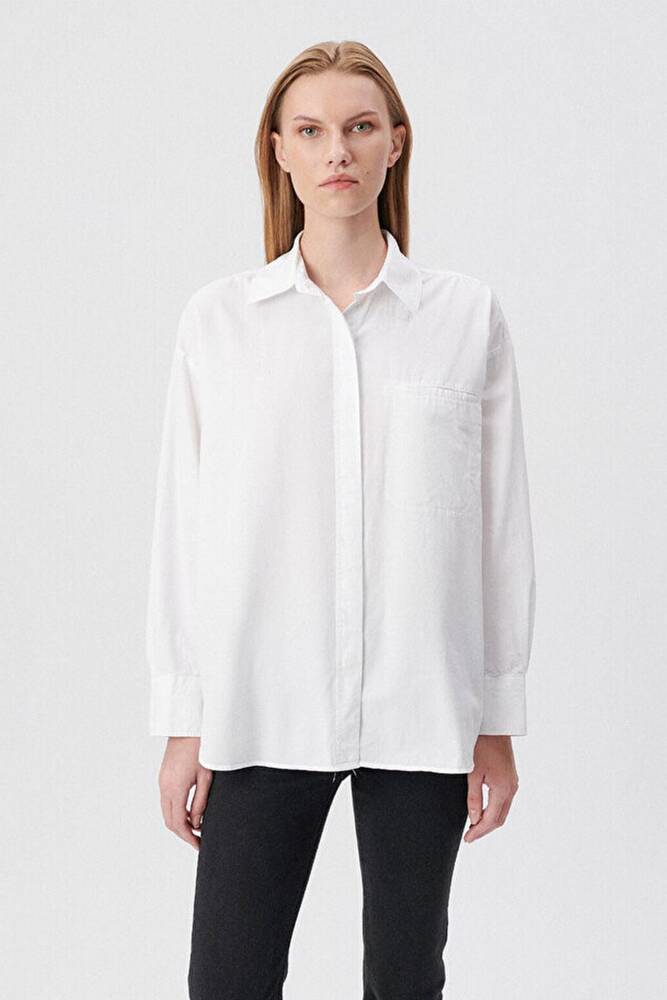 Kadın Uzun Kol Cepli Gömlek 1210613-70057 Beyaz 