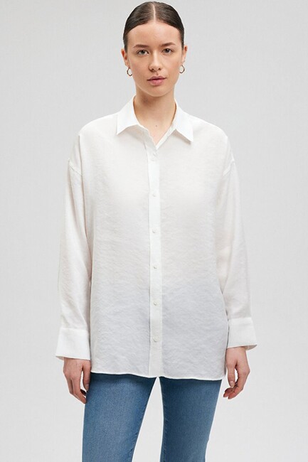 Kadın Uzun Kol Gömlek 1210769-34519 Beyaz - Thumbnail