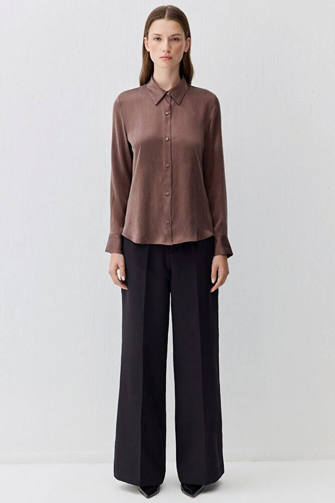 Kadın Uzun Kollu Dokuma Gömlek 1211269-87537 Kahve 