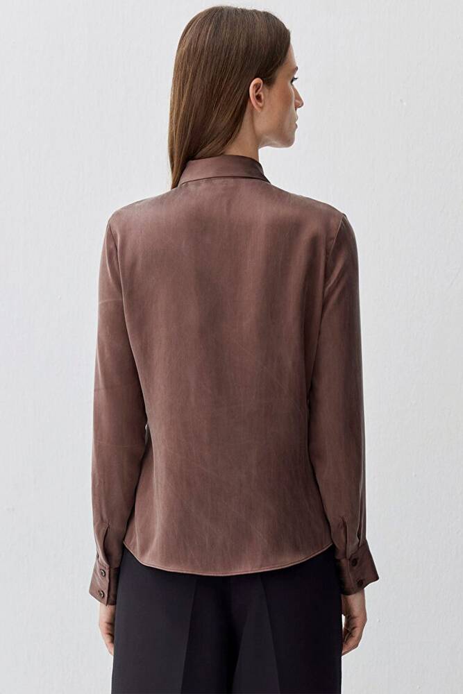 Kadın Uzun Kollu Dokuma Gömlek 1211269-87537 Kahve 