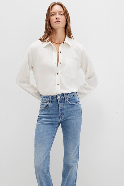 Kadın Uzun Kollu Dokuma Gömlek 1211285-80194 Ekru (3)