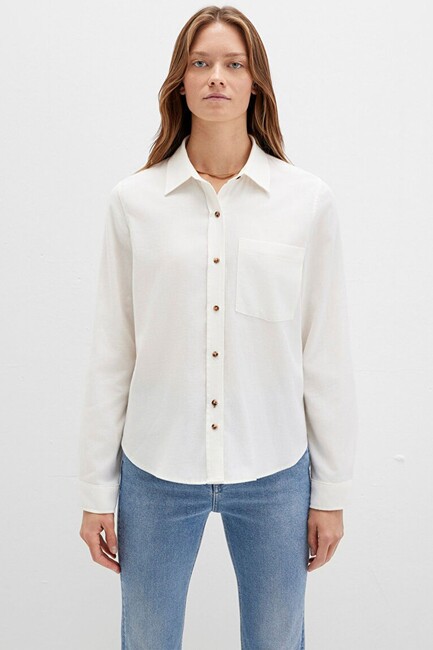Kadın Uzun Kollu Dokuma Gömlek 1211285-80194 Ekru - Thumbnail