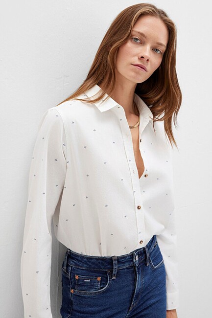 Kadın Uzun Kollu Dokuma Gömlek 1211286-91353 Beyaz (1)