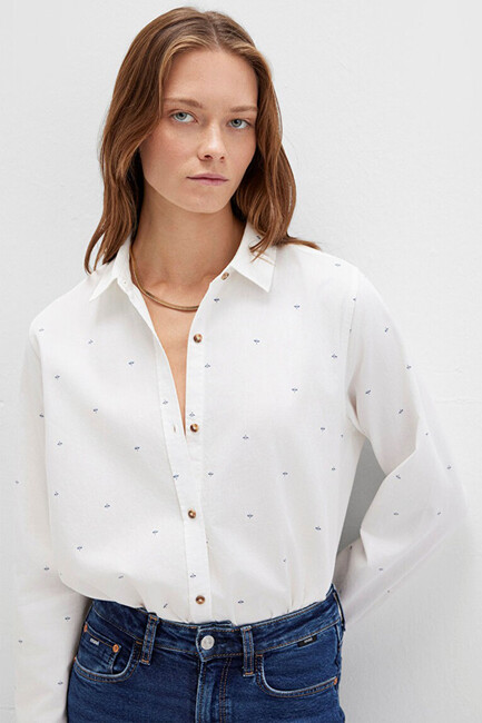 Kadın Uzun Kollu Dokuma Gömlek 1211286-91353 Beyaz (3)