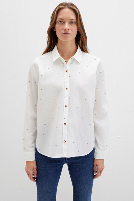 Kadın Uzun Kollu Dokuma Gömlek 1211286-91353 Beyaz - Thumbnail