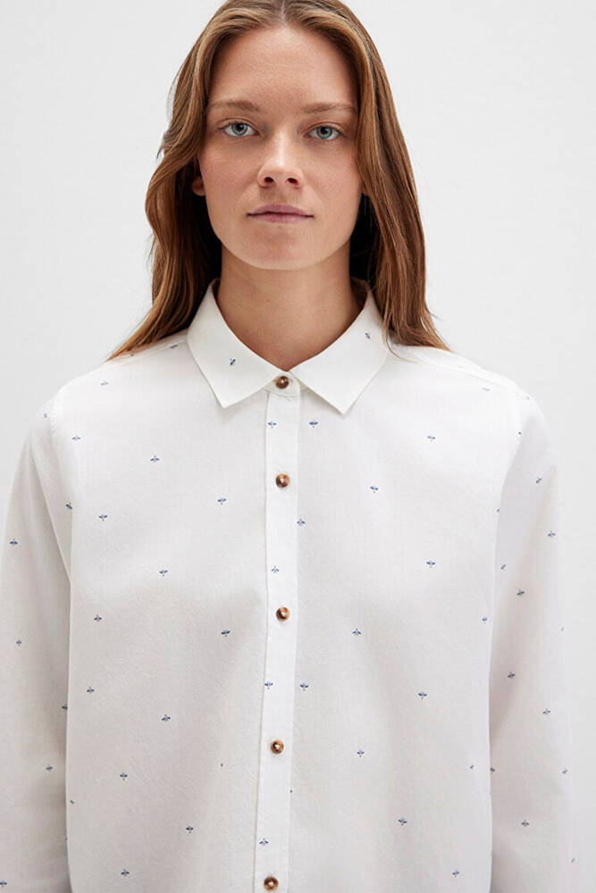 Kadın Uzun Kollu Dokuma Gömlek 1211286-91353 Beyaz 