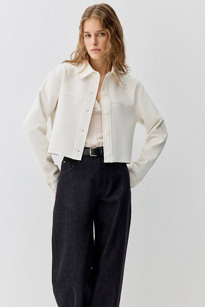 Kadın Uzun Kollu Dokuma Gömlek 1211336-80194 Ekru 