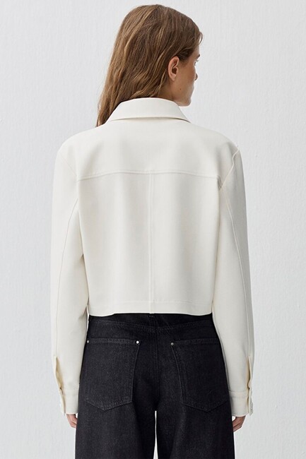 Kadın Uzun Kollu Dokuma Gömlek 1211336-80194 Ekru - Thumbnail