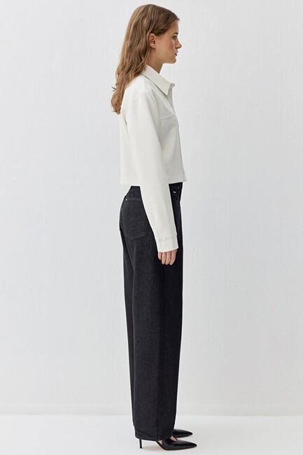 Kadın Uzun Kollu Dokuma Gömlek 1211336-80194 Ekru - Thumbnail