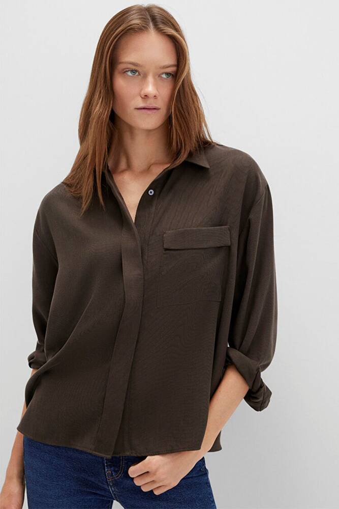 Kadın Uzun Kollu Dokuma Gömlek 1211354-71540 Siyah 