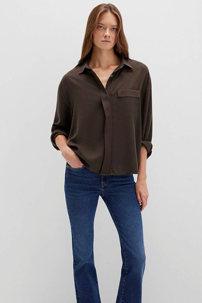 Kadın Uzun Kollu Dokuma Gömlek 1211354-71540 Siyah 