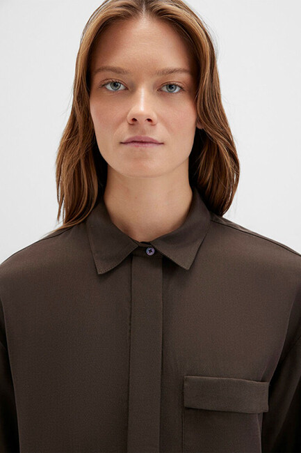 Kadın Uzun Kollu Dokuma Gömlek 1211354-71540 Siyah - Thumbnail