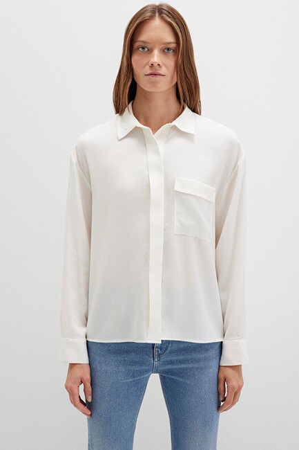 Kadın Uzun Kollu Dokuma Gömlek 1211354-80194 Kahve - Thumbnail