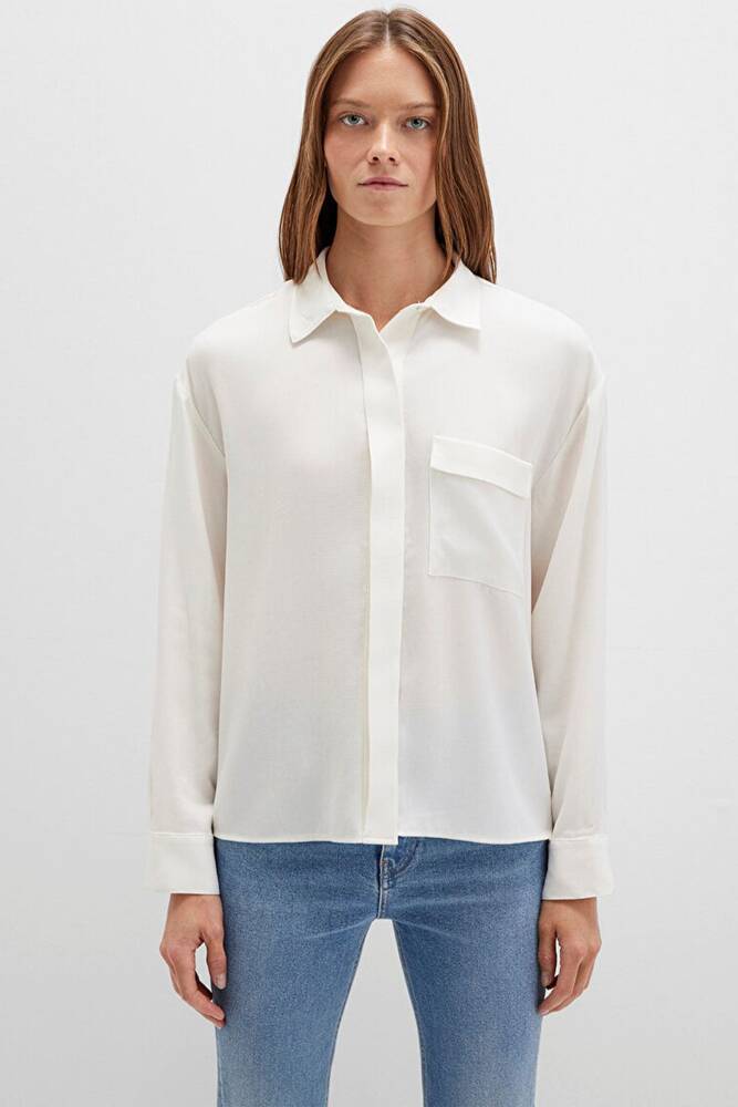 Kadın Uzun Kollu Dokuma Gömlek 1211354-80194 Kahve 